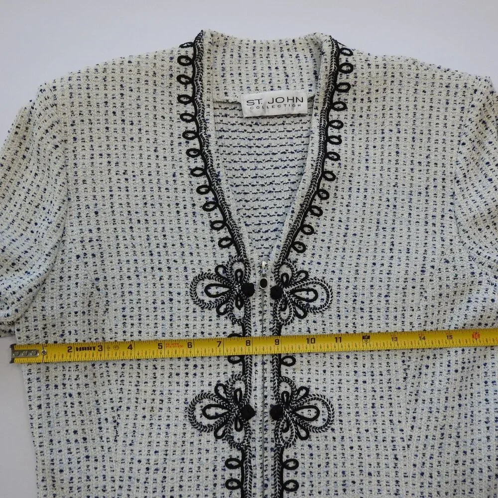 Vintage St John Collection Tweed Suit Sz 4 Made USA Navy White Black Accent - Picture 12 of 16